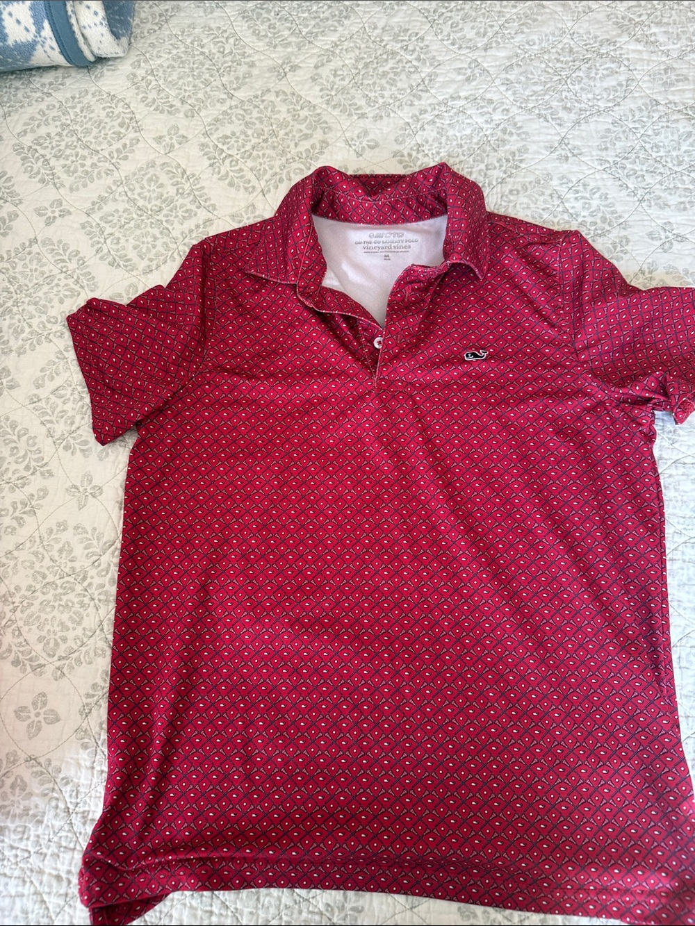 Vineyard Vines Boys Red Geometric Print Polo